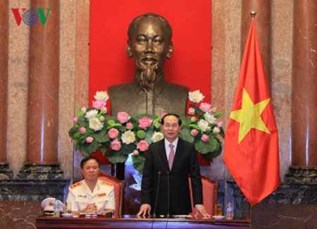Chủ tịch nước Trần Đại Quang phát biểu tại buổi gặp mặt.
